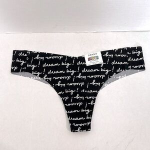 SPANX Dream big! UNDER STATEMENTS Black Thong with White Text large nwt